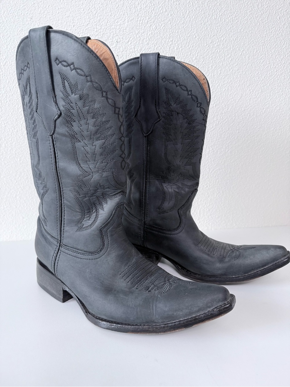 Vintage Chaparral Leather Cowboy Boots Charcoal Western Pointed Toe Men’s Size 9